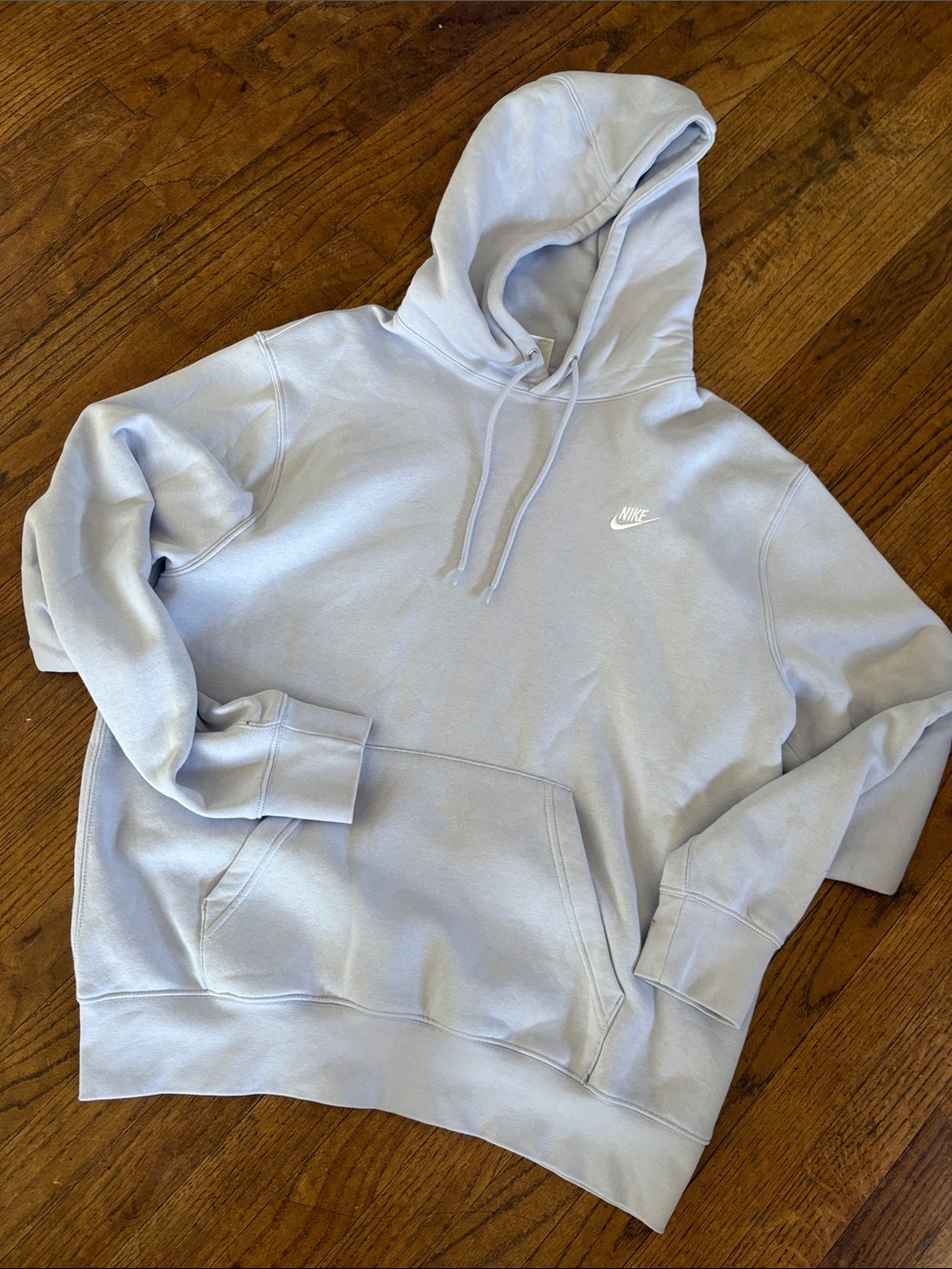 Nike Pale Blue Hooded Sweatshirt with White Swoosh